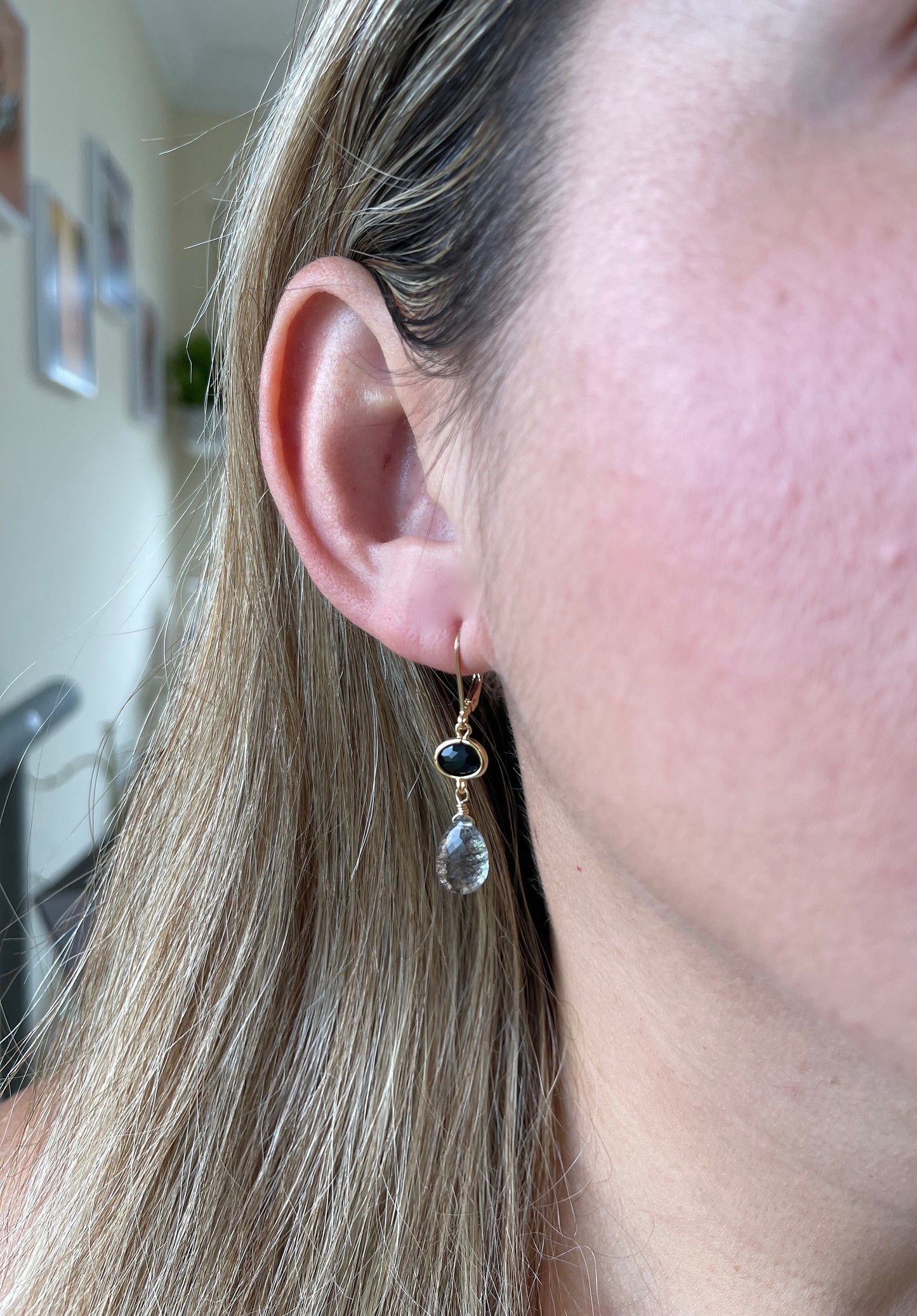 Onyx and Rutilated Quartz Earrings