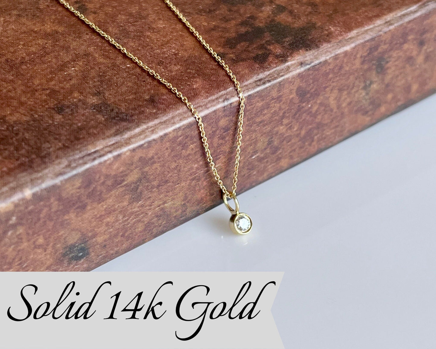Tiny Diamond Minimalist Necklace- Solid 14k Gold