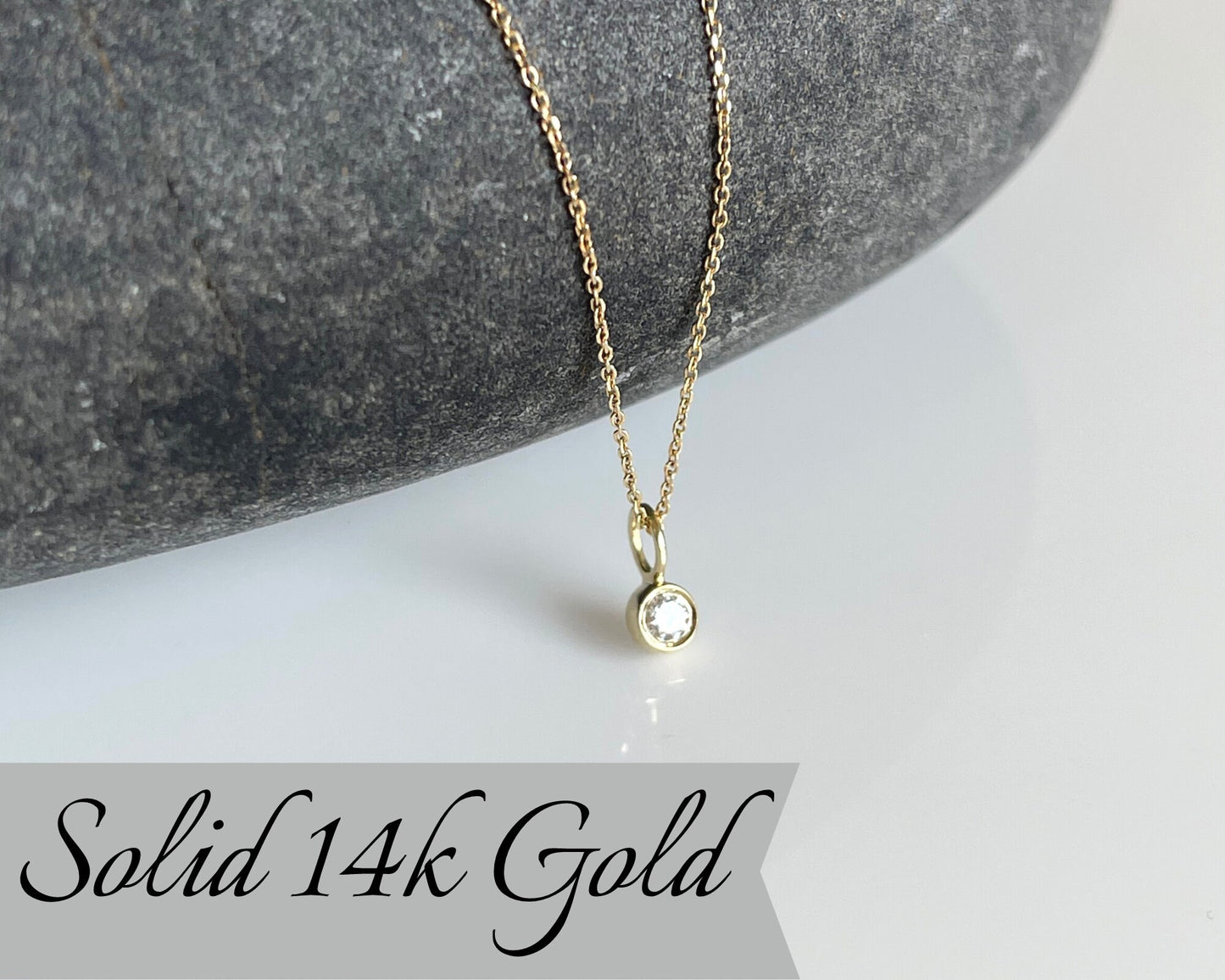 Tiny Diamond Minimalist Necklace- Solid 14k Gold