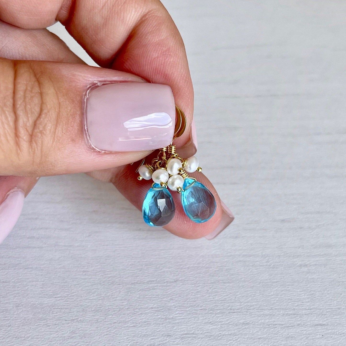 Blue Topaz and Pearl Earrings
