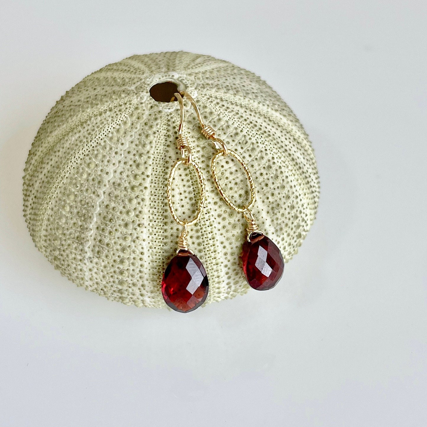 Garnet Teardrop Oval Link Earrings
