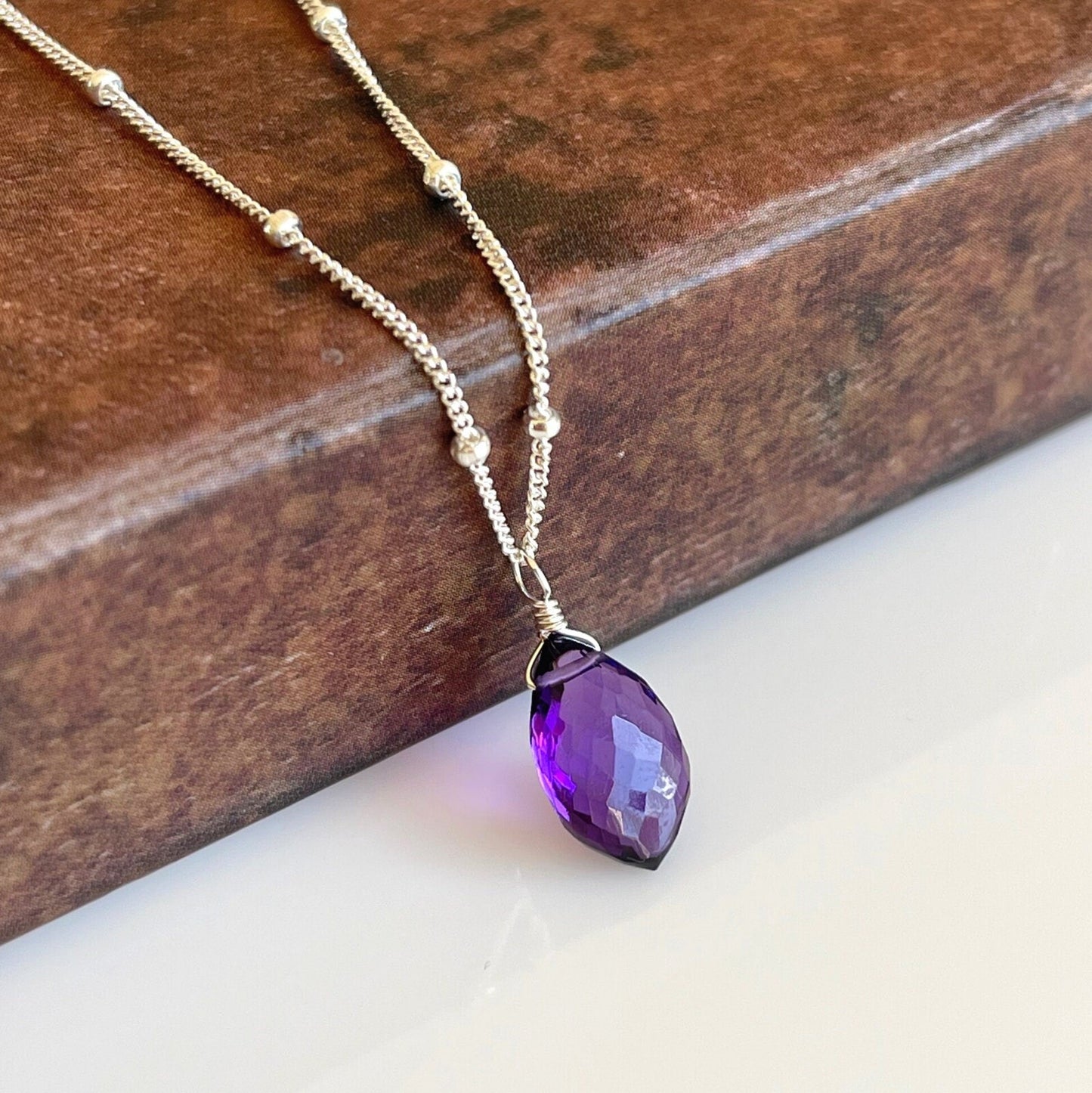 Amethyst Pointy Drop Necklace- February Birthstone