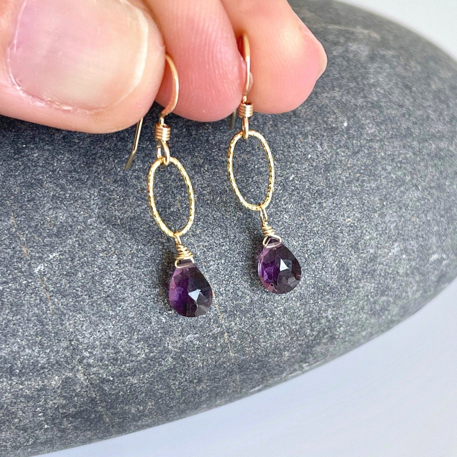 Rose Gold Amethyst Earrings, Purple Crystal Dangle Earring, February Birthday Gift for Her Girls Women, online Petite Dainty Birthstone Jewelry