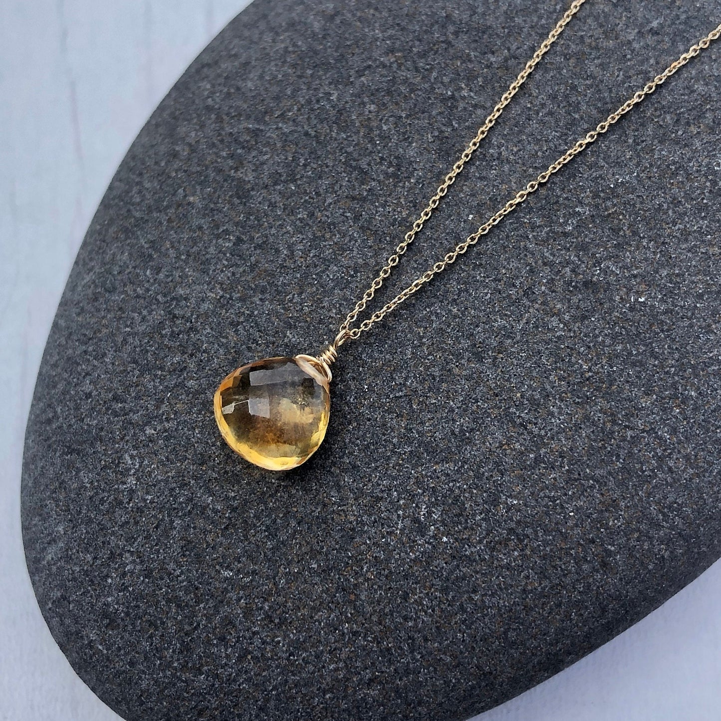 Yellow Topaz Teardrop Necklace- Solid 14k Gold