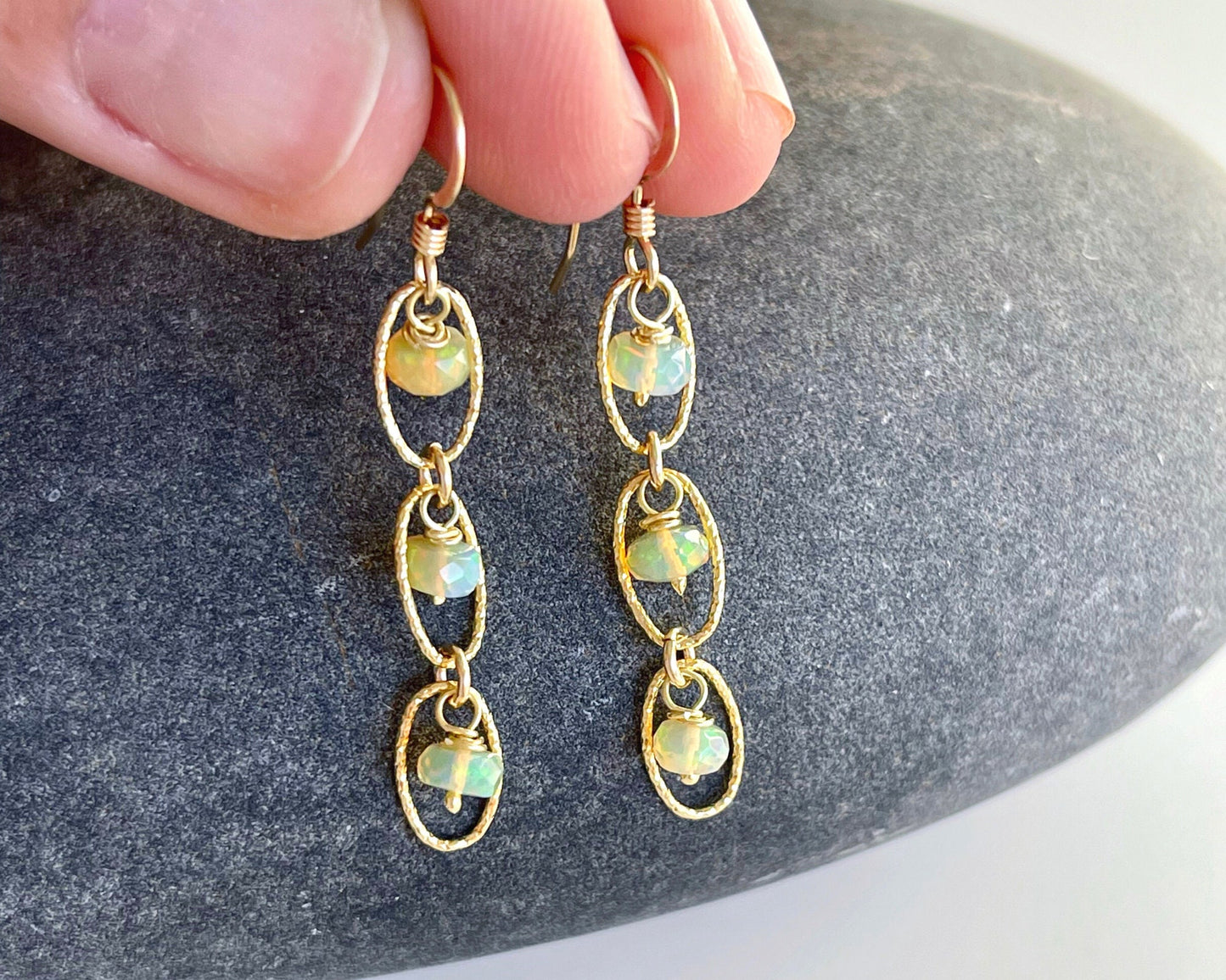 Opal Oval Link Earrings- October Birthstone