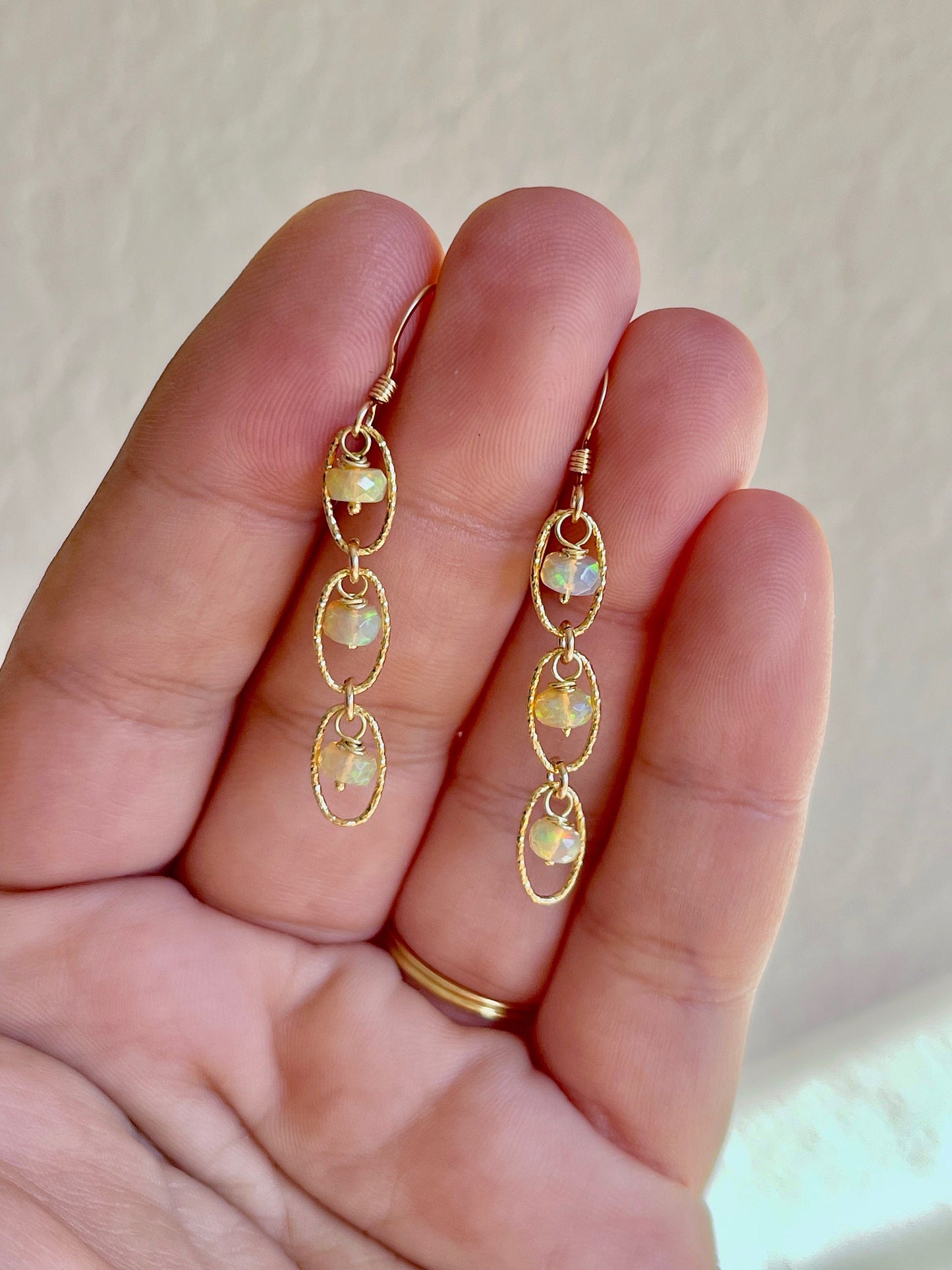 Opal Oval Link Earrings- October Birthstone