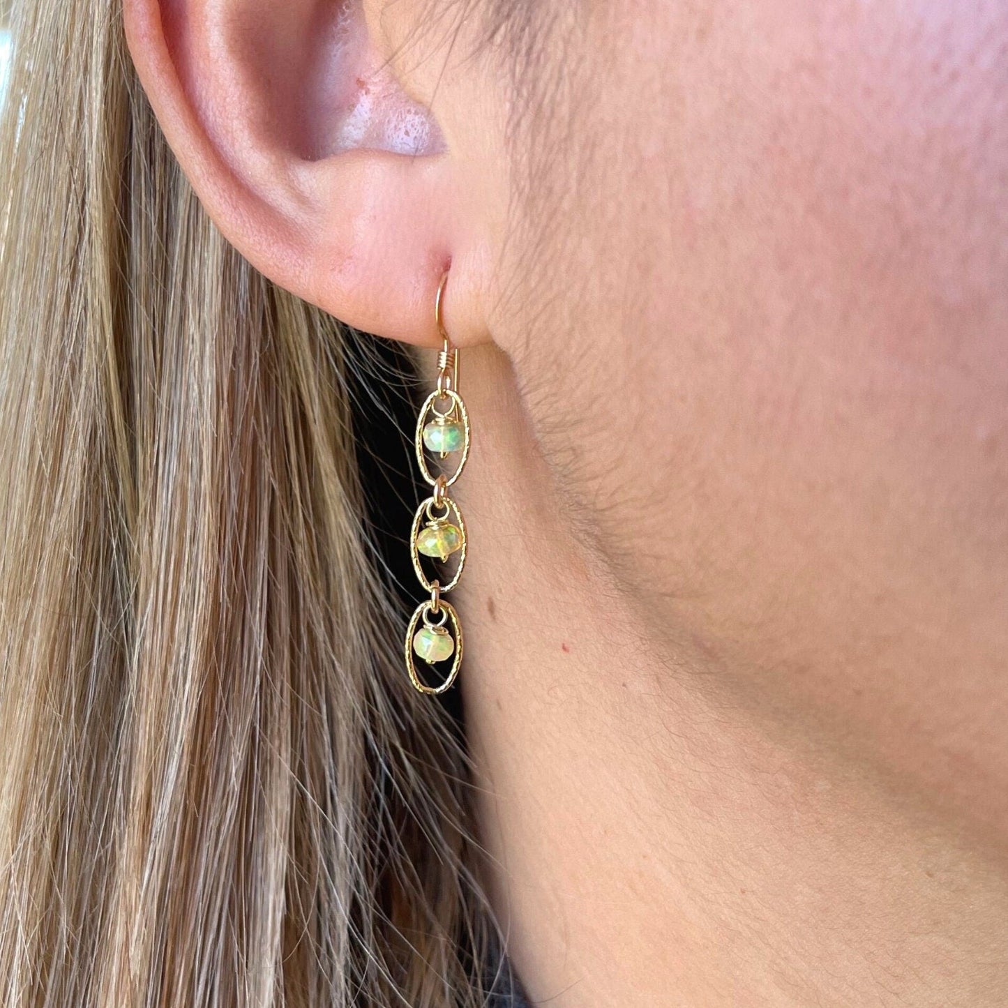 Opal Oval Link Earrings- October Birthstone