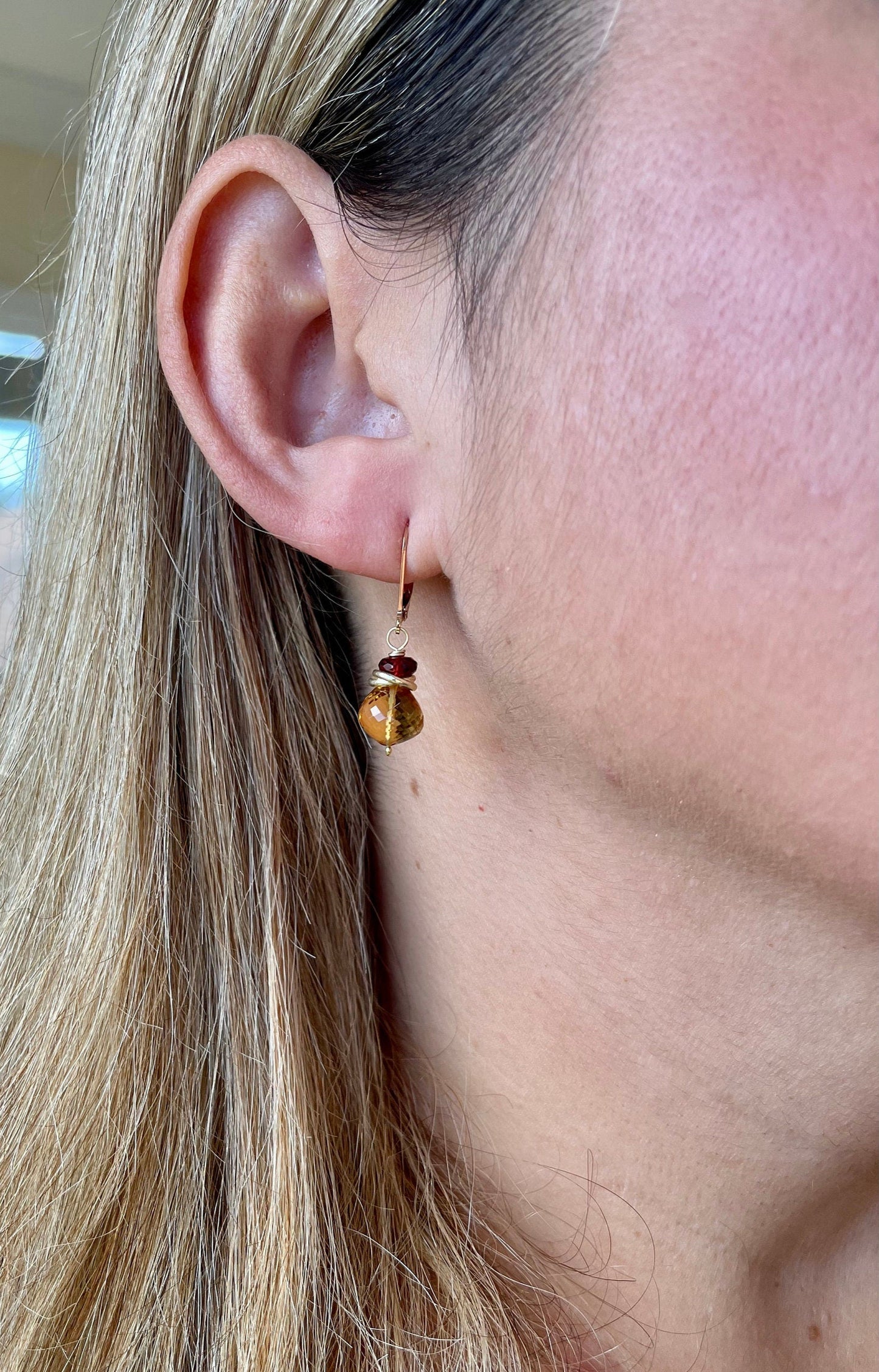 Yellow Topaz and Garnet Earrings
