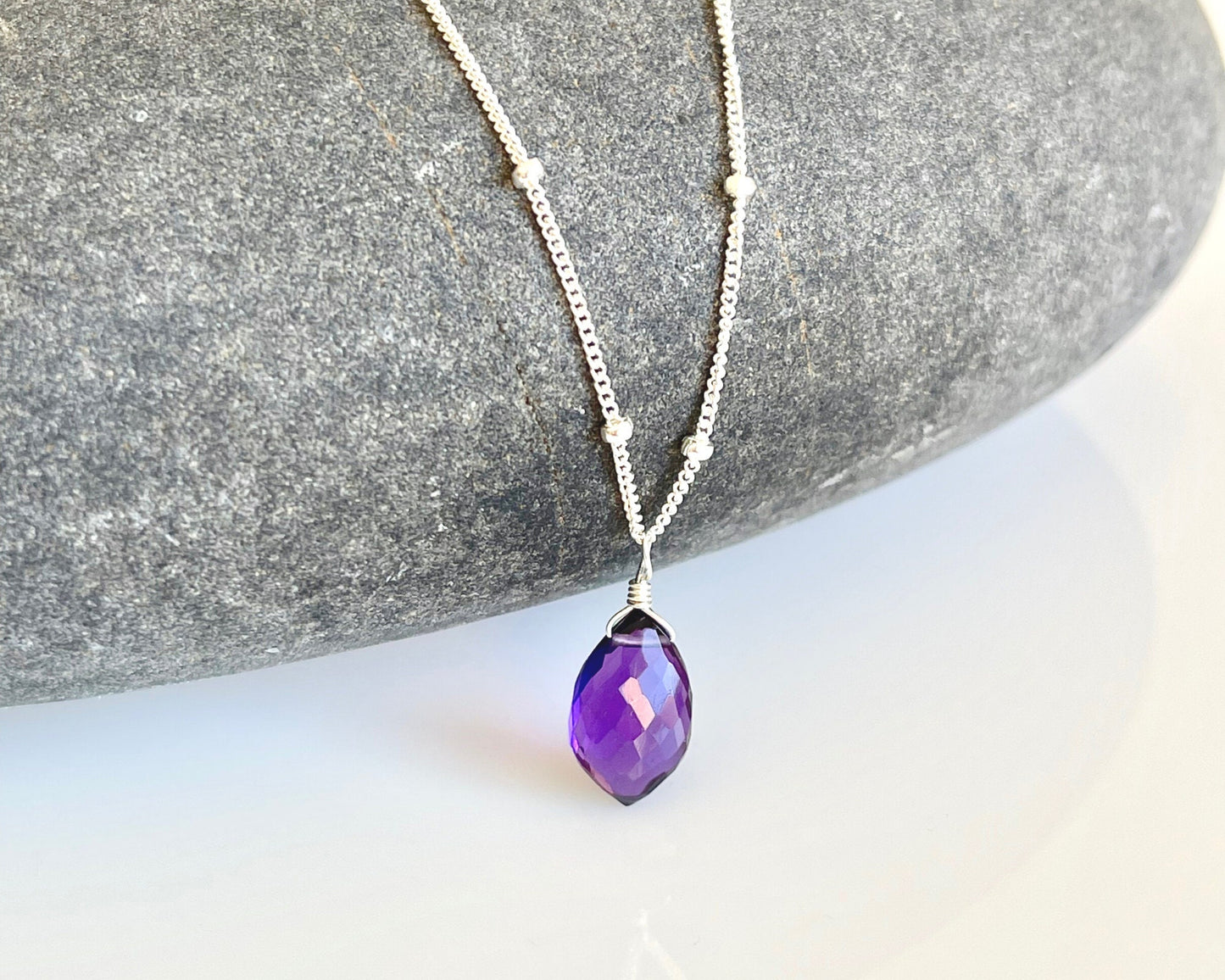 Amethyst Pointy Drop Necklace- February Birthstone