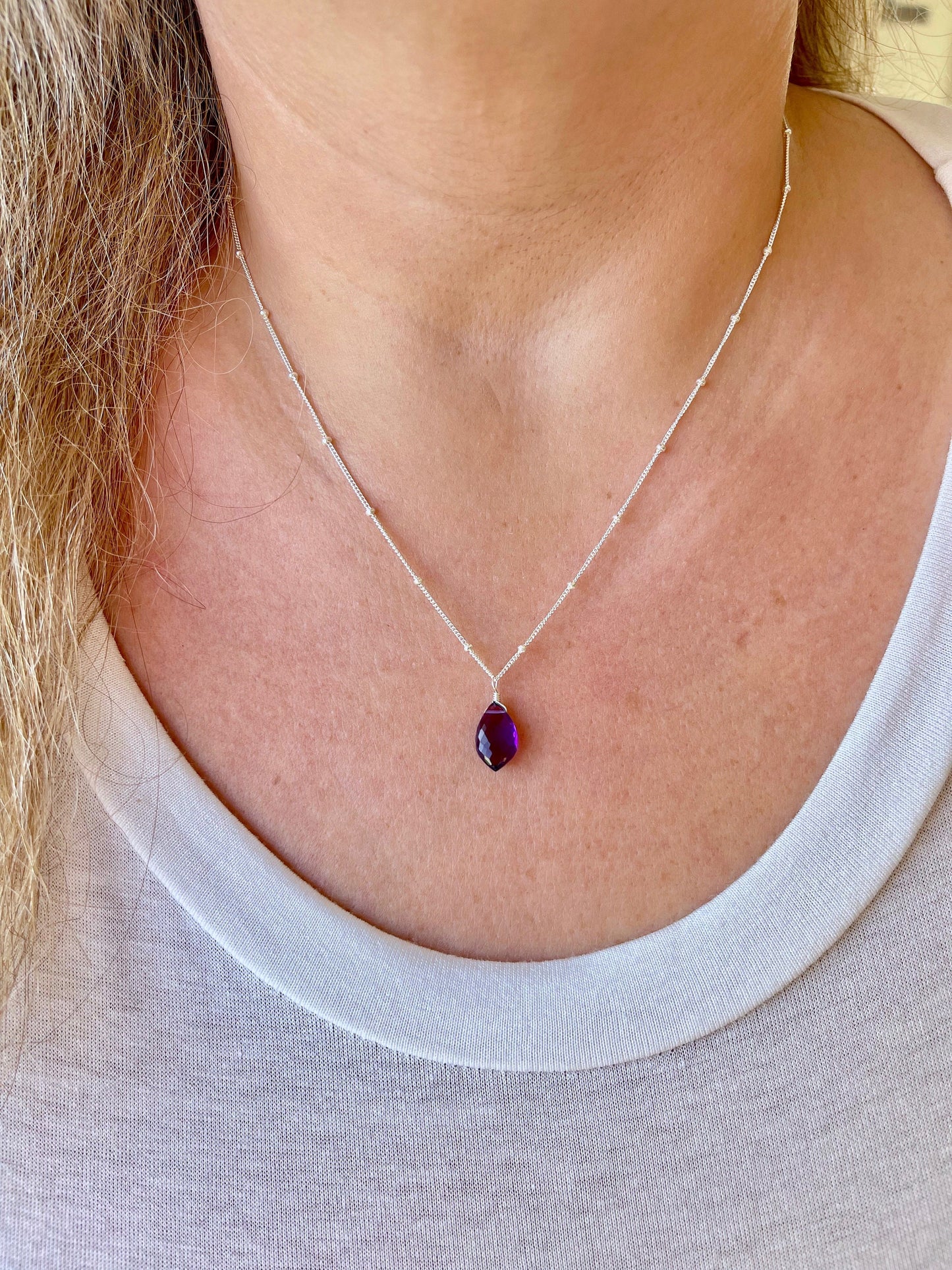 Amethyst Pointy Drop Necklace- February Birthstone