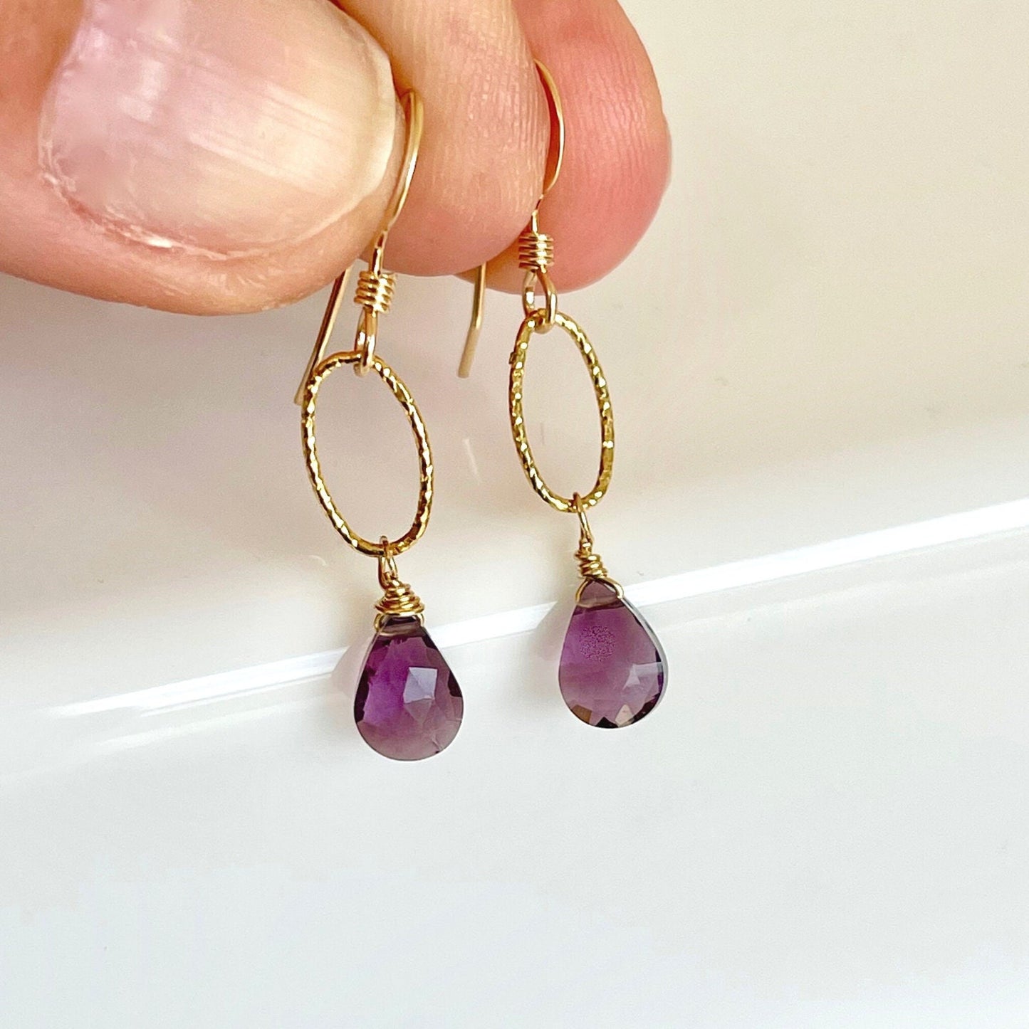 Amethyst Teardrop Oval Link Earrings