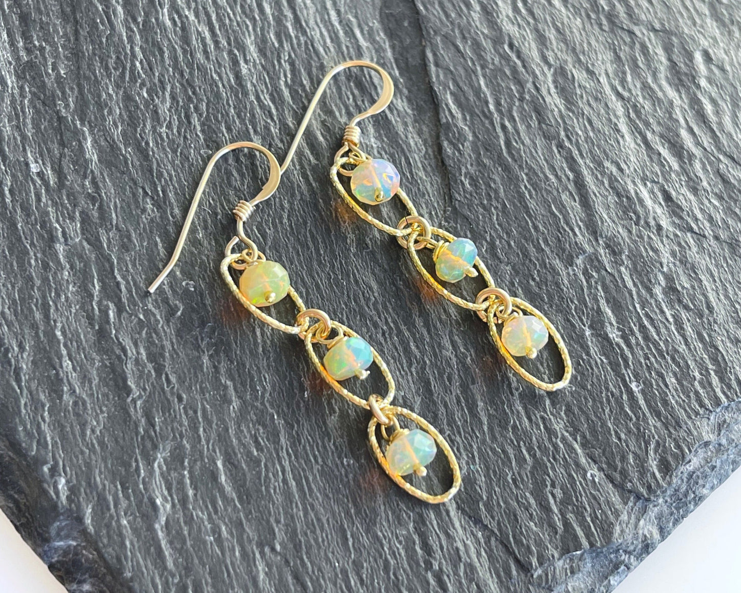 Opal Oval Link Earrings- October Birthstone