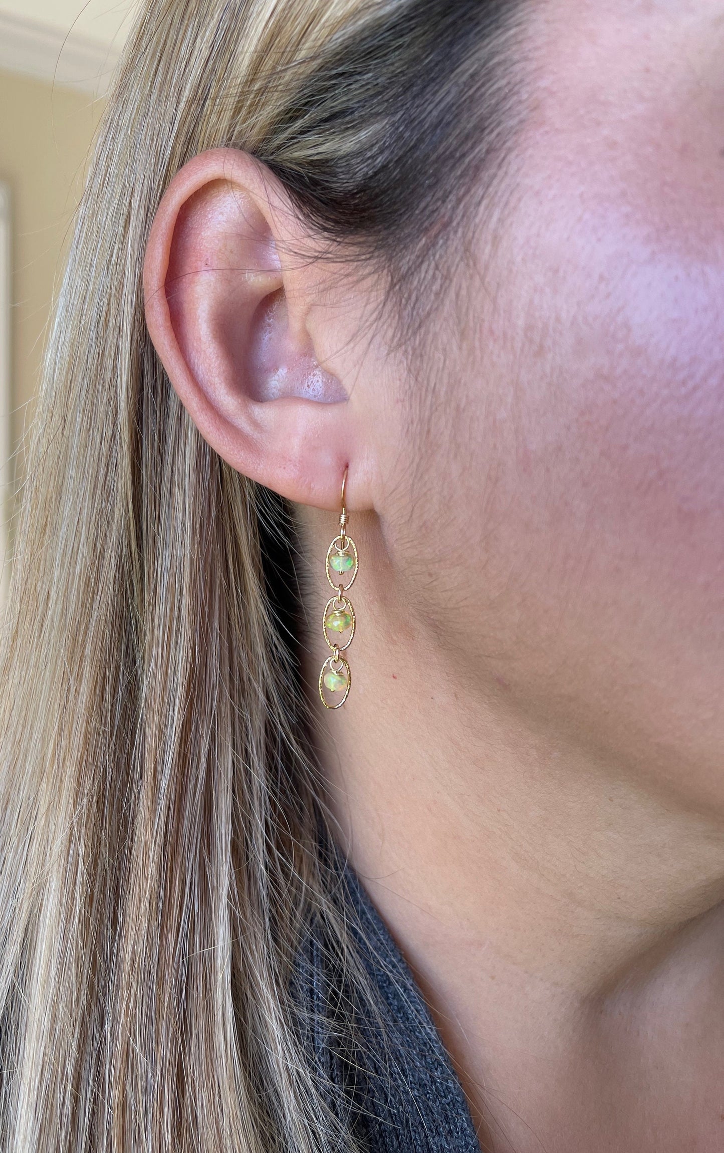 Opal Oval Link Earrings- October Birthstone