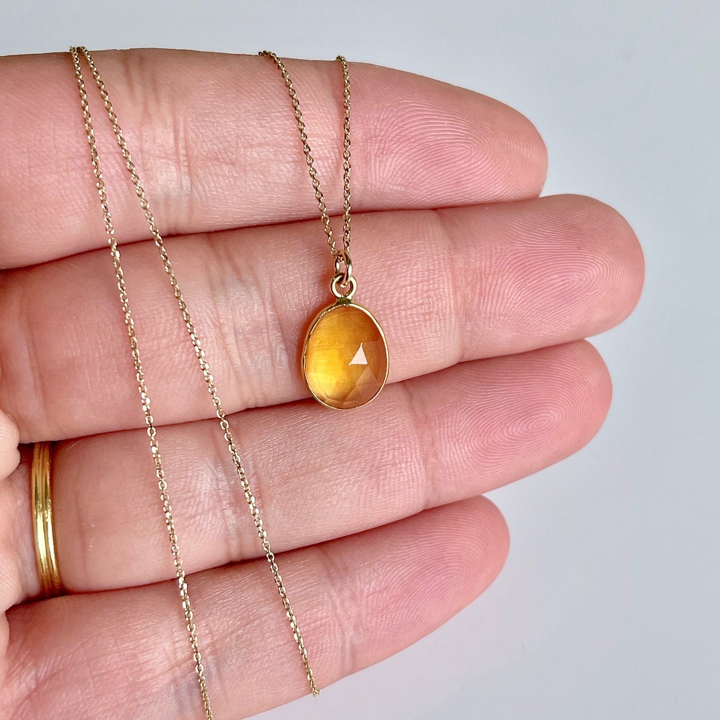 Citrine Oval Necklace- Solid 14K Gold