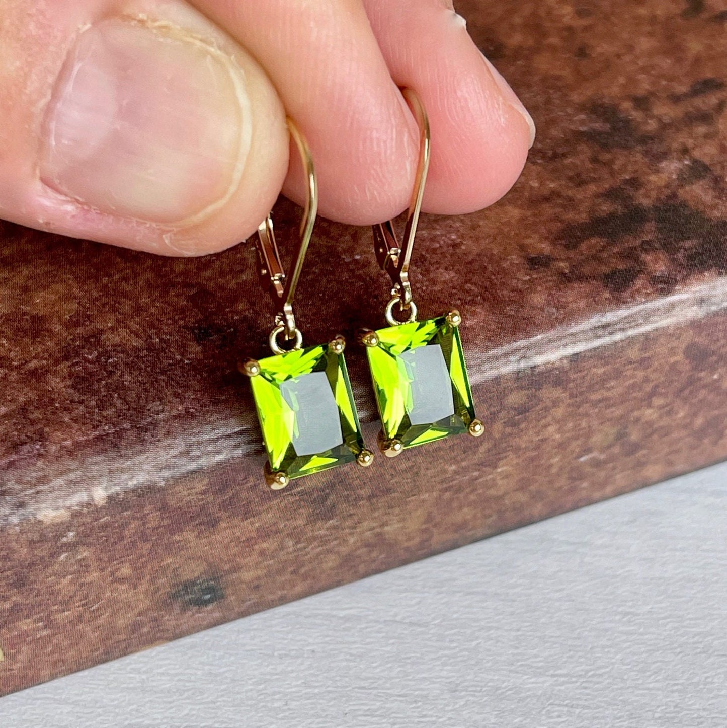 Peridot Baguette Earrings