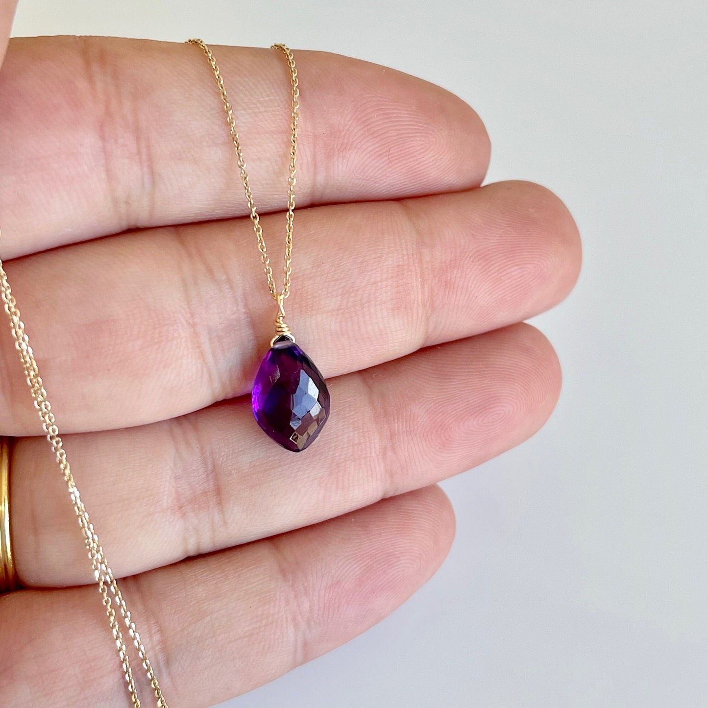 Amethyst Necklace, February Birthstone, Solid 14k Gold, Purple Amethyst Pendant, Genuine 14k chain, Dainty Layering Jewelry, Gift for her