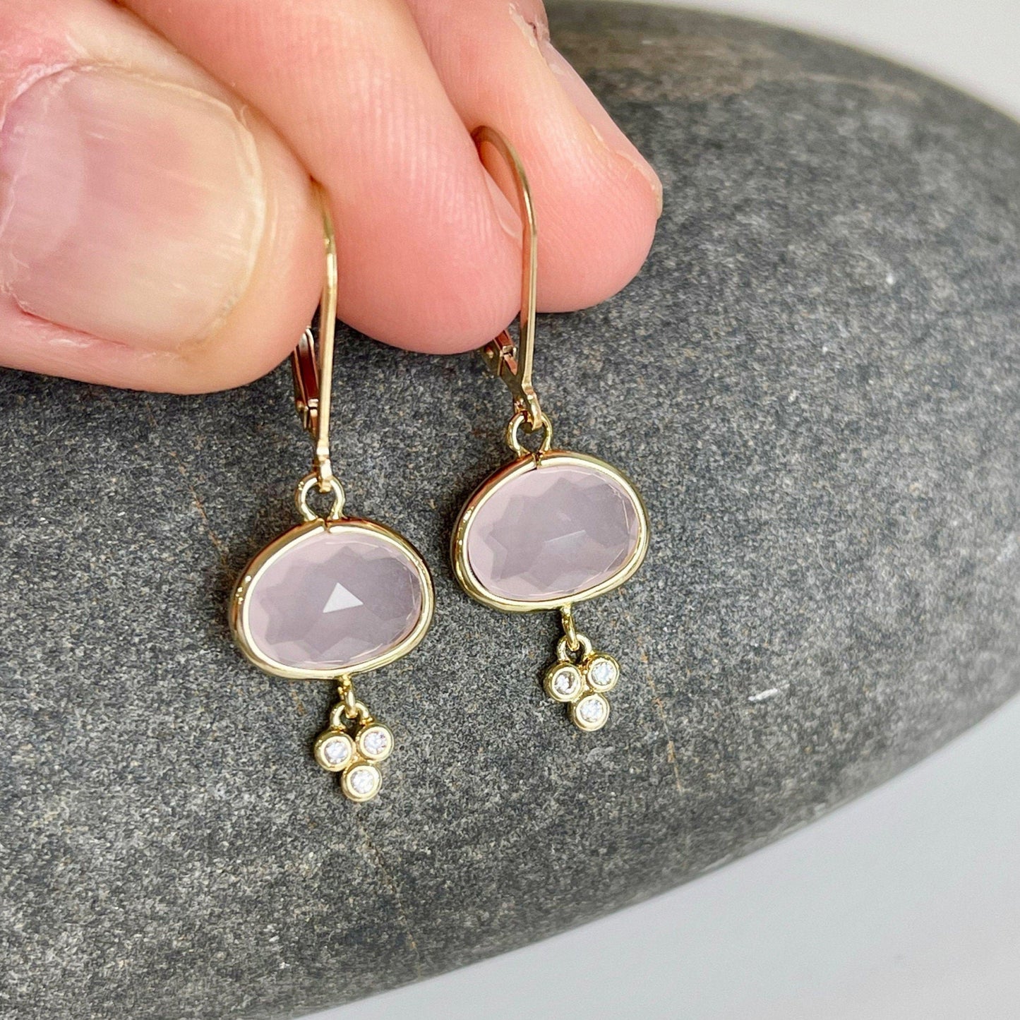 Rose Quartz Oval Earrings