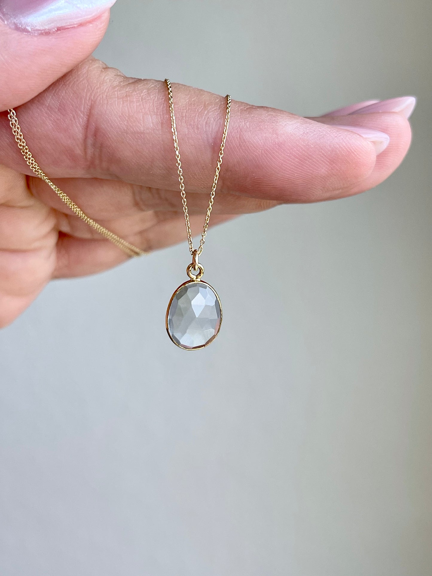 Aquamarine Oval Bezeled Necklace- March Birthstone Solid 14K Gold