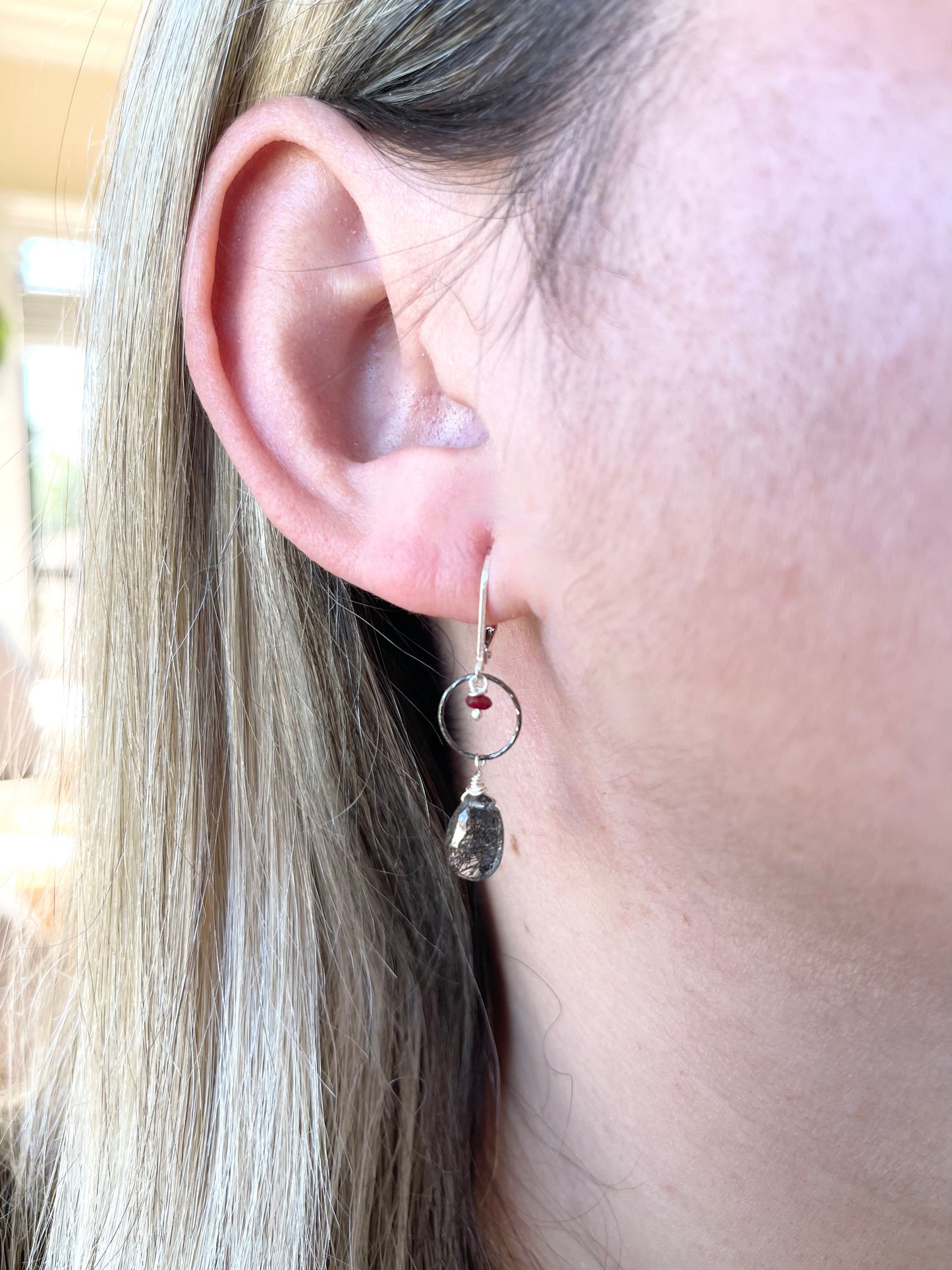 Rutilated Quartz and Ruby Earrings