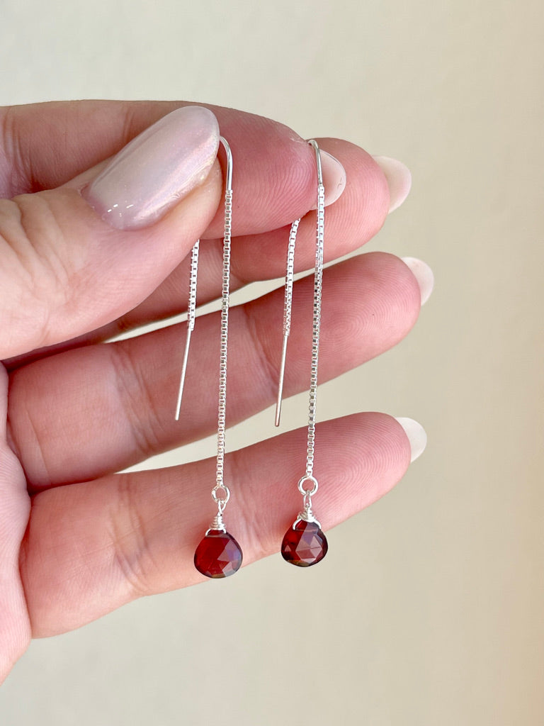 Garnet Threader Pull Through Earrings