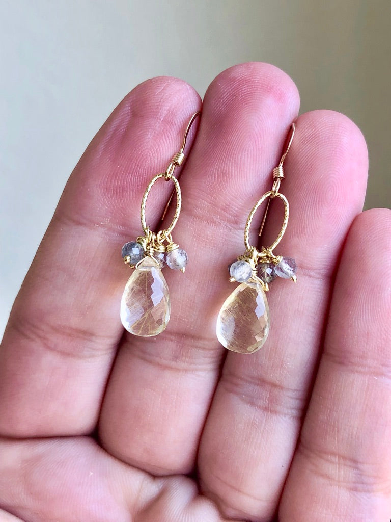Rutilated Quartz and Labradorite Earrings
