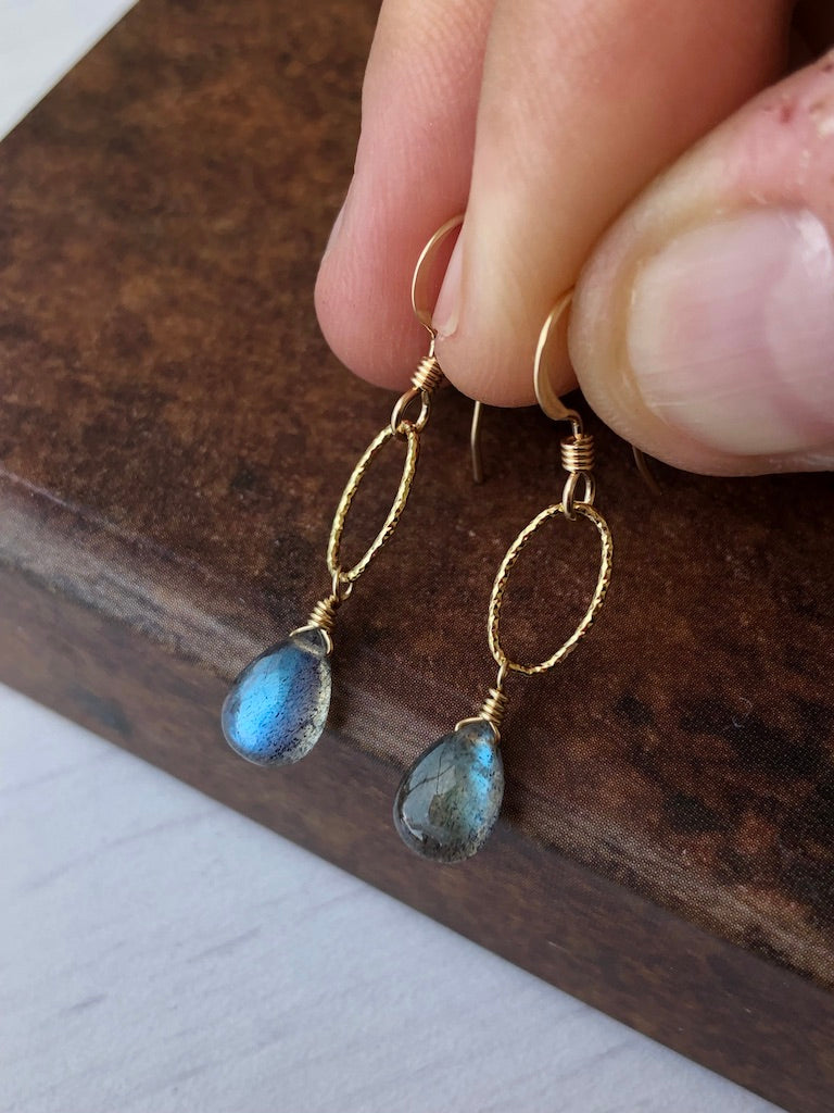 Labradorite Teardrop Oval Link Earrings