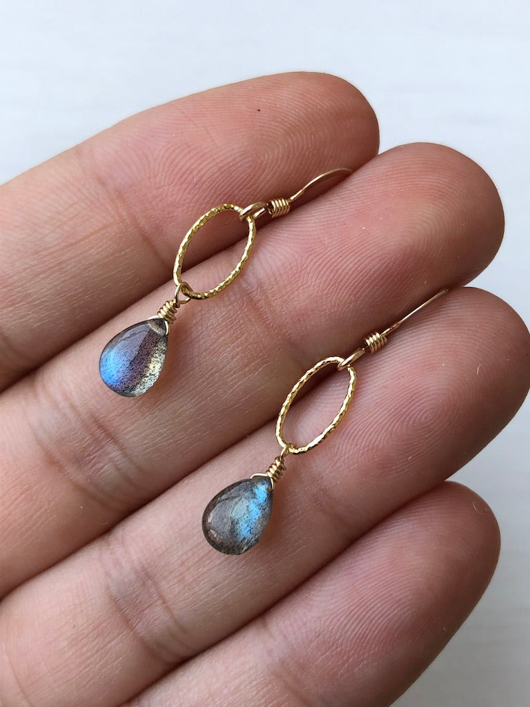 Labradorite Teardrop Oval Link Earrings