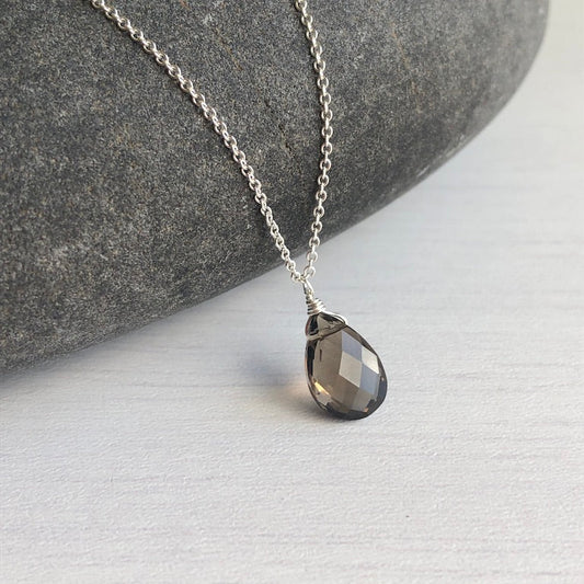 Smokey Topaz Teardrop Minimalist Necklace