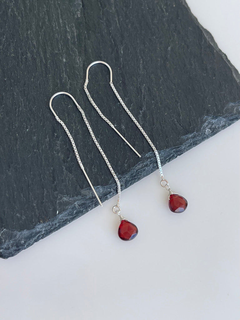 Garnet Threader Pull Through Earrings