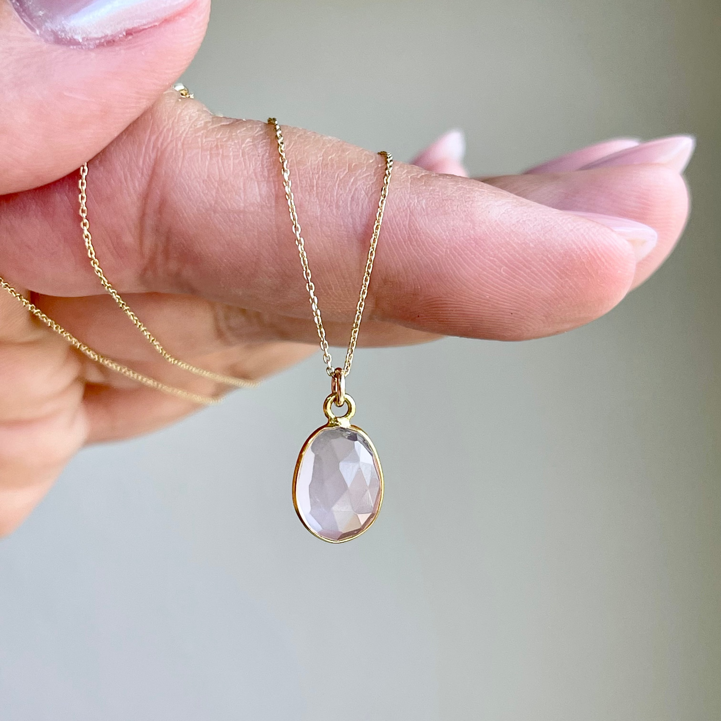 Rose Quartz Oval Necklace- Solid 14k Gold Necklace