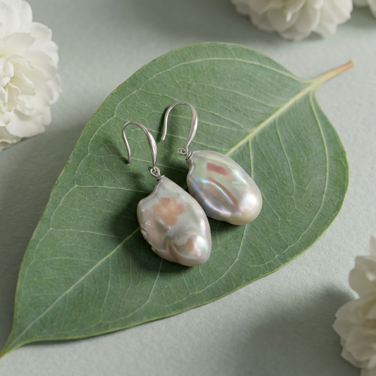 Baroque Gray Pearl Drop Earrings in Sterling Silver