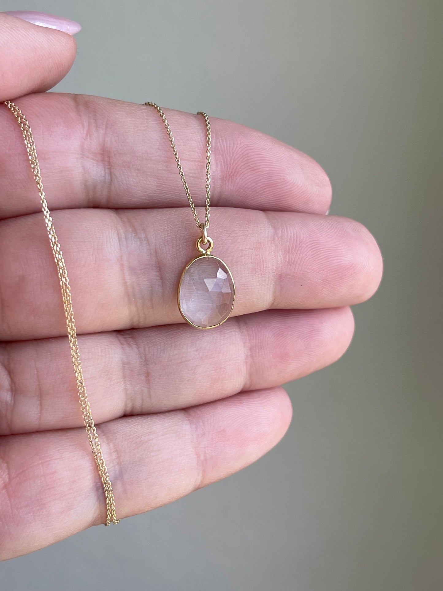 Aquamarine Oval Bezeled Necklace- March Birthstone Solid 14K Gold