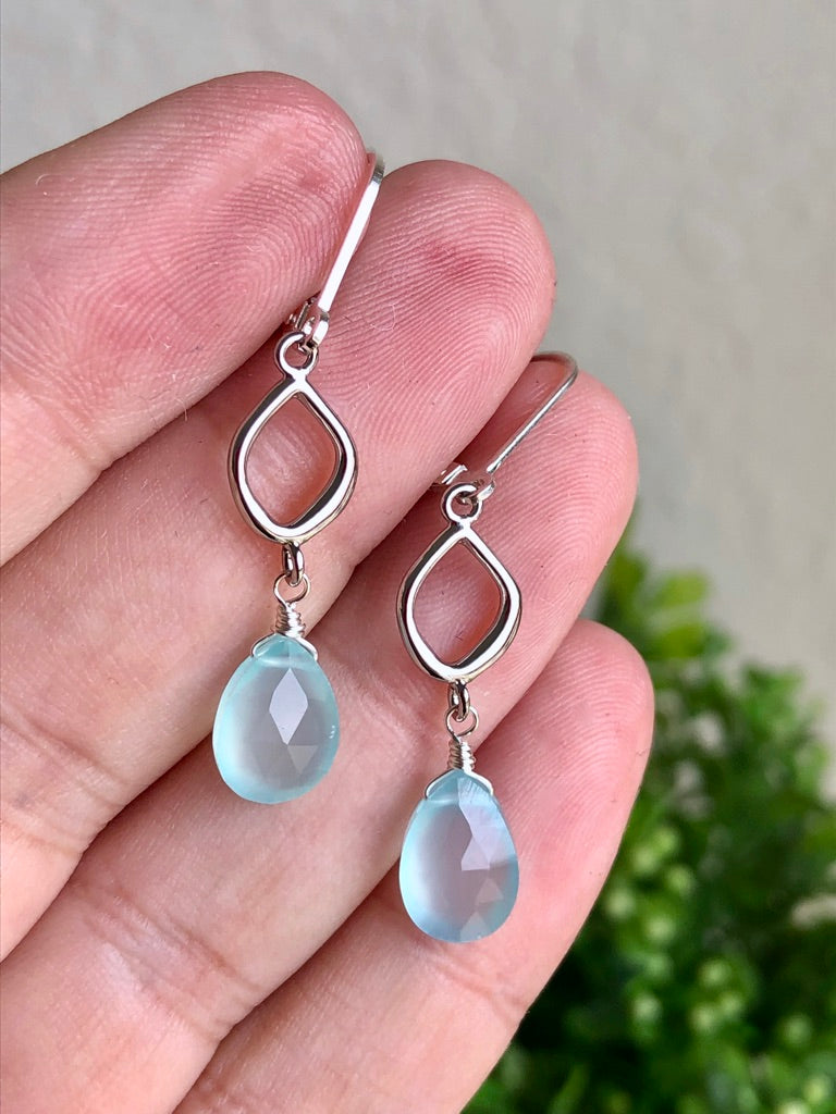 Aqua Chalcedony Teardrop Dangle Earrings