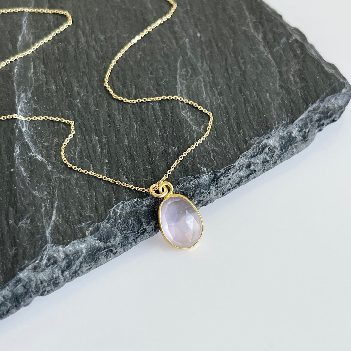 Rose Quartz Oval Necklace- Solid 14k Gold Necklace