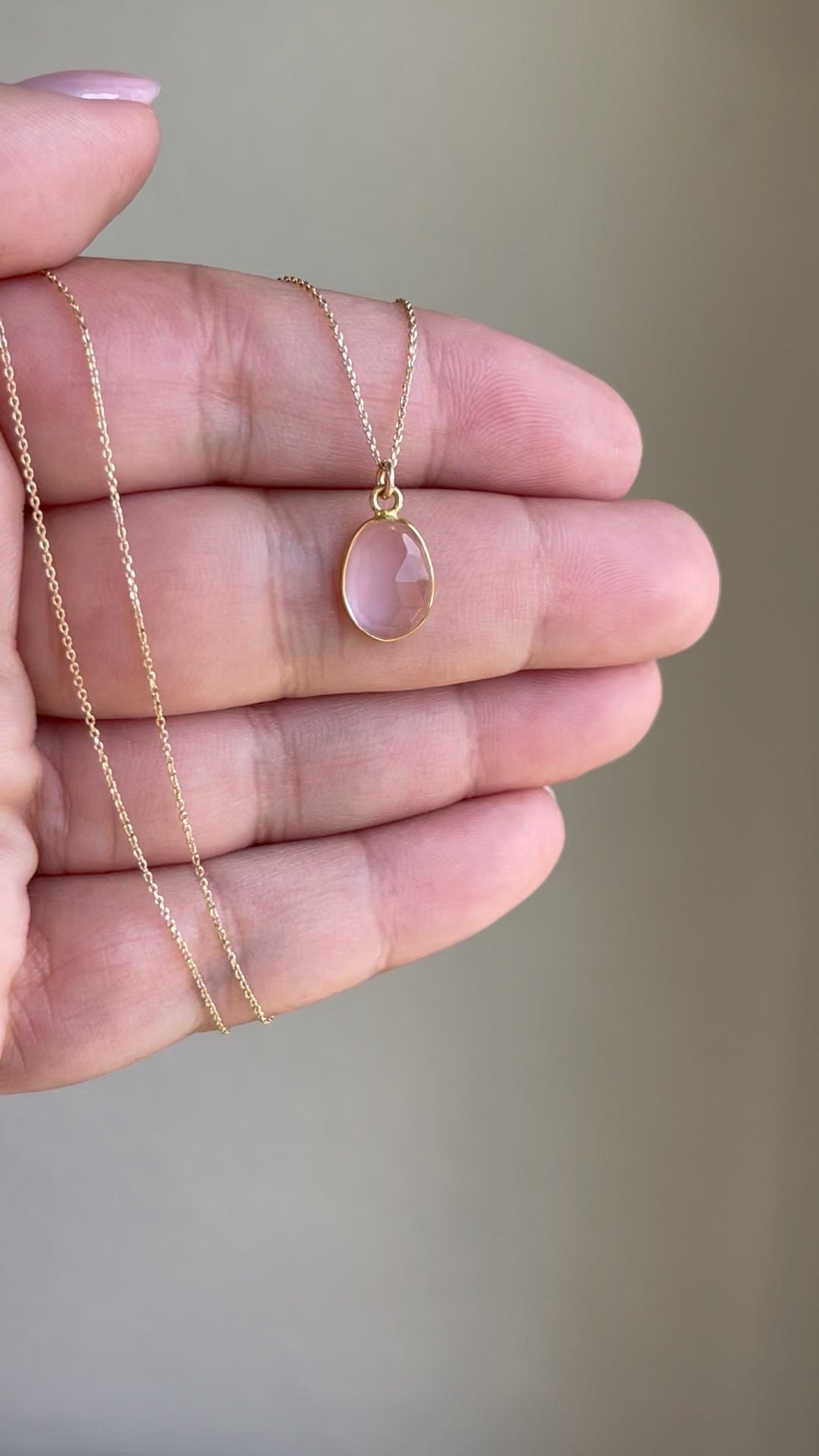 Rose Quartz Oval Necklace- Solid 14k Gold Necklace