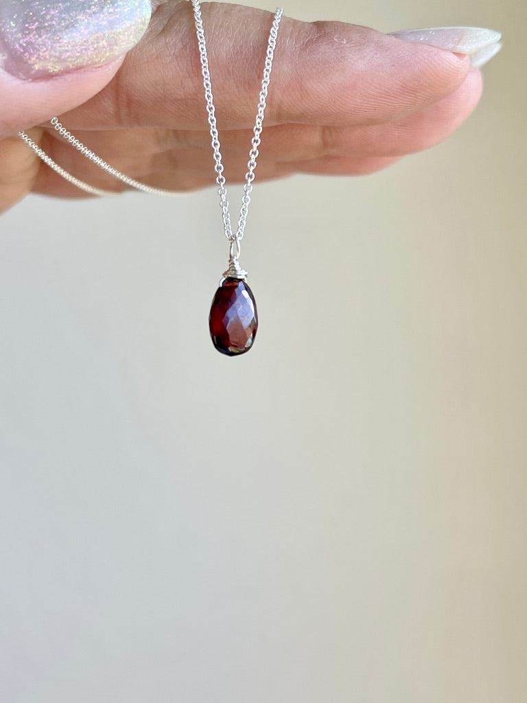 Garnet Teardrop Minimalist Necklace