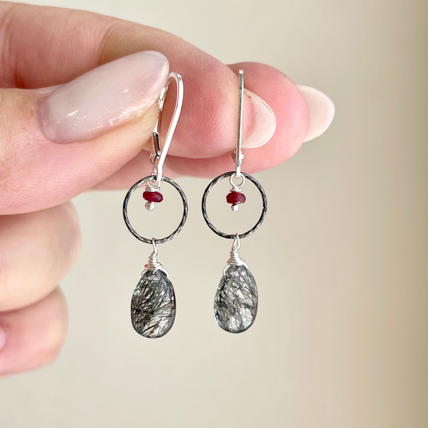 Rutilated Quartz and Ruby Earrings