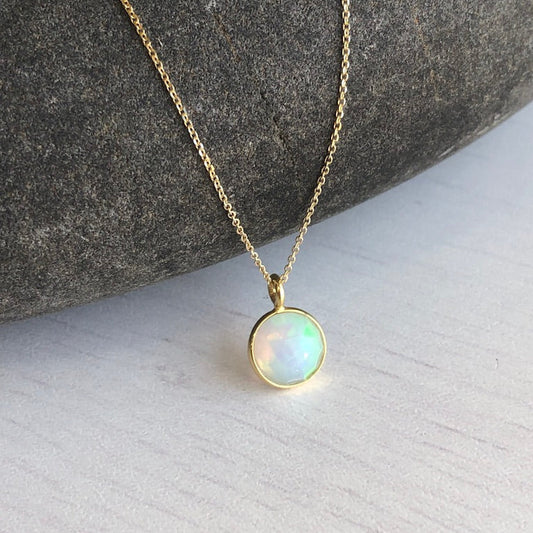 Tiny Ethiopian Opal Round Necklace- Solid 14k Gold