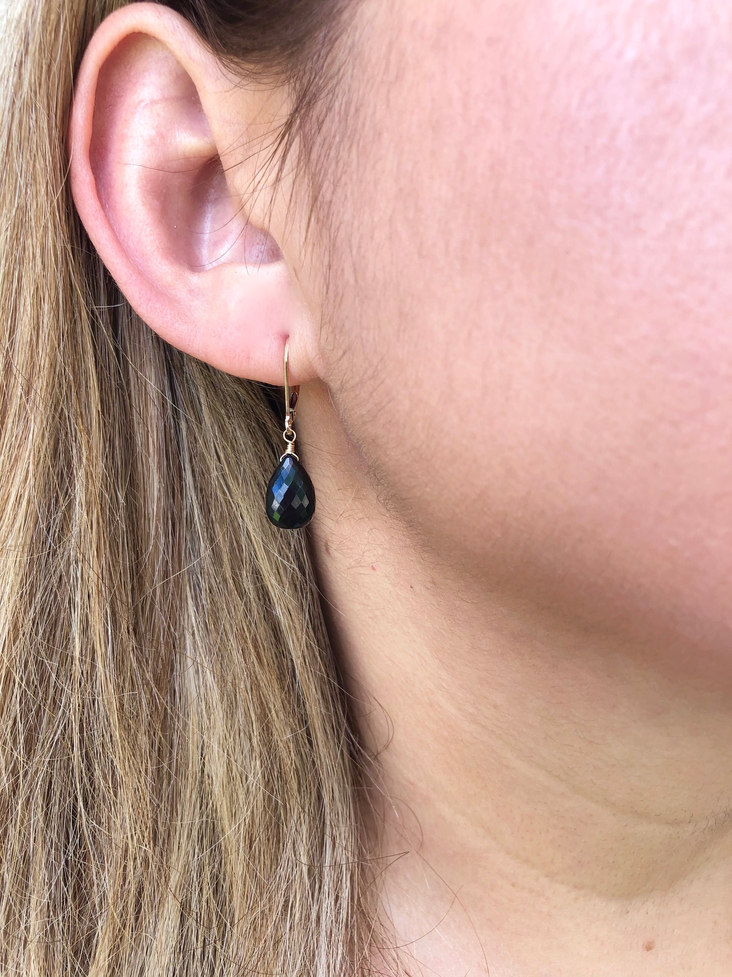 Black Onyx Teardrop Earrings- Solid 14k Gold