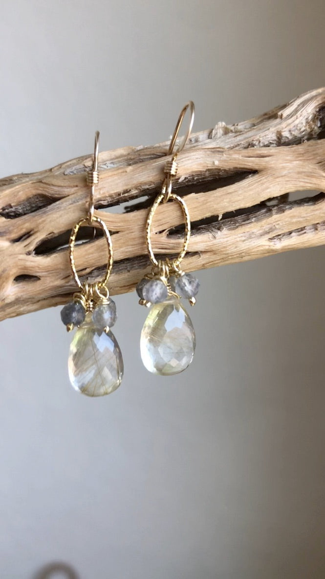 Rutilated Quartz and Labradorite Earrings