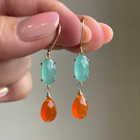 Aqua Chalcedony and Carnelian Earrings