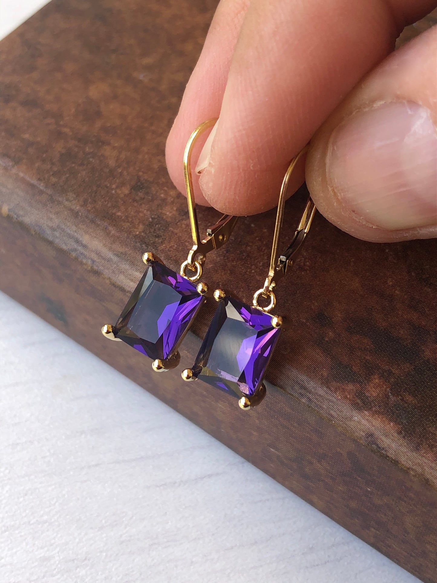 Amethyst Emerald Cut Earrings