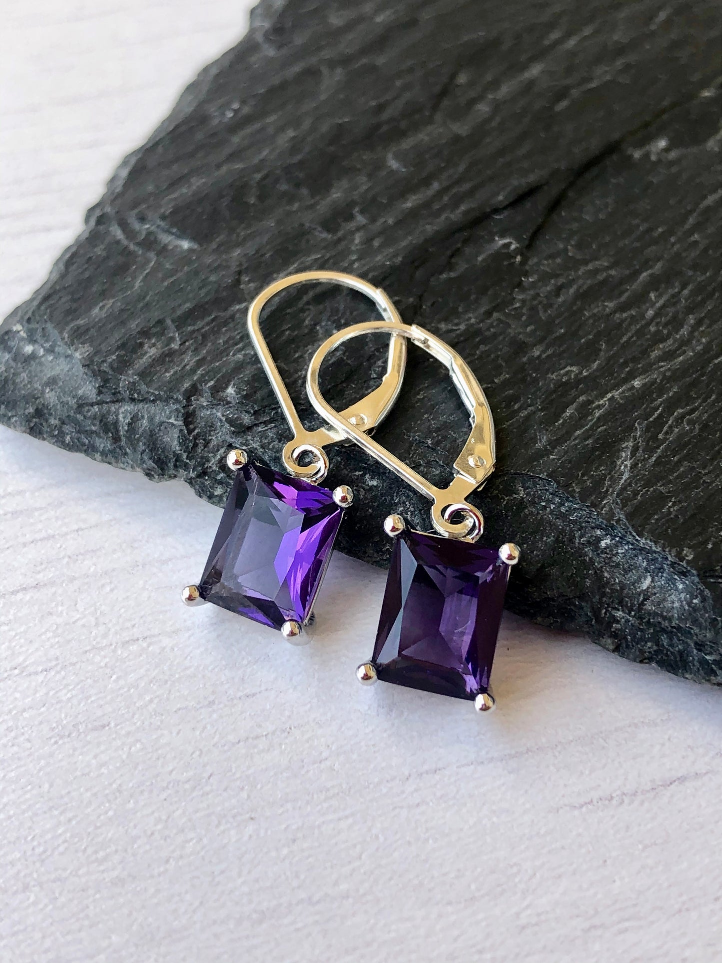 Amethyst Emerald Cut Earrings