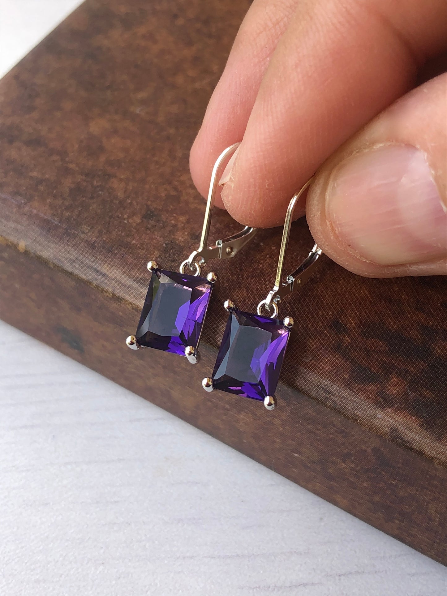 Amethyst Emerald Cut Earrings