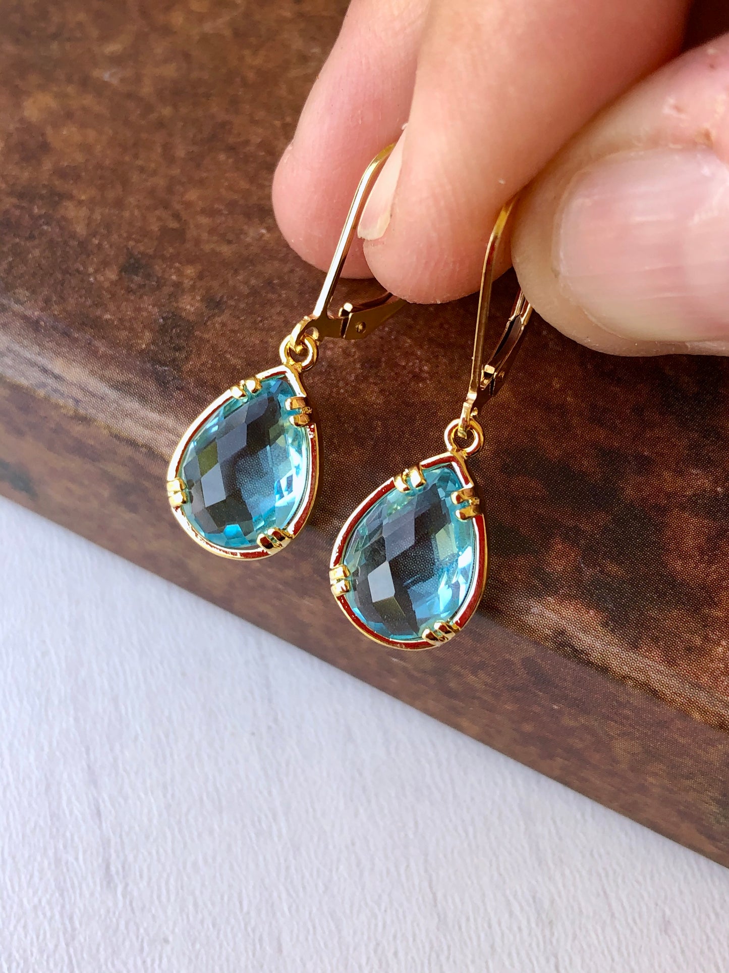 Aquamarine Teardrop Earrings- March Birthstone