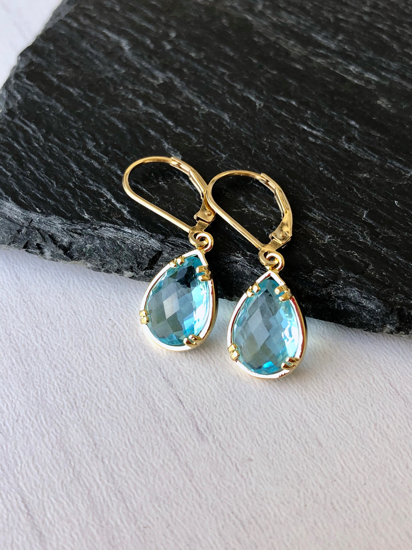 Aquamarine Teardrop Earrings- March Birthstone