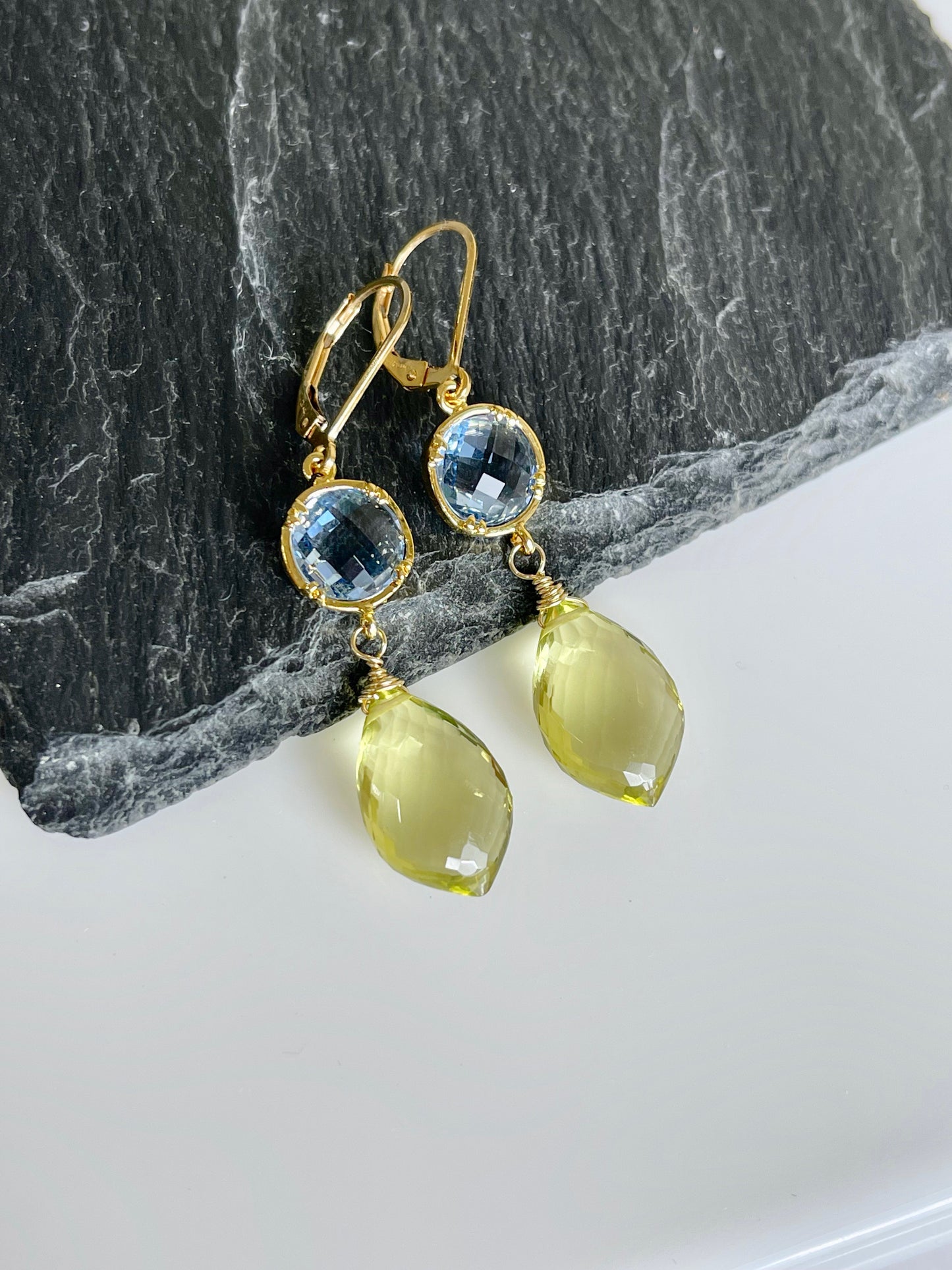 Tanzanite Quartz and Lemon Topaz Earrings