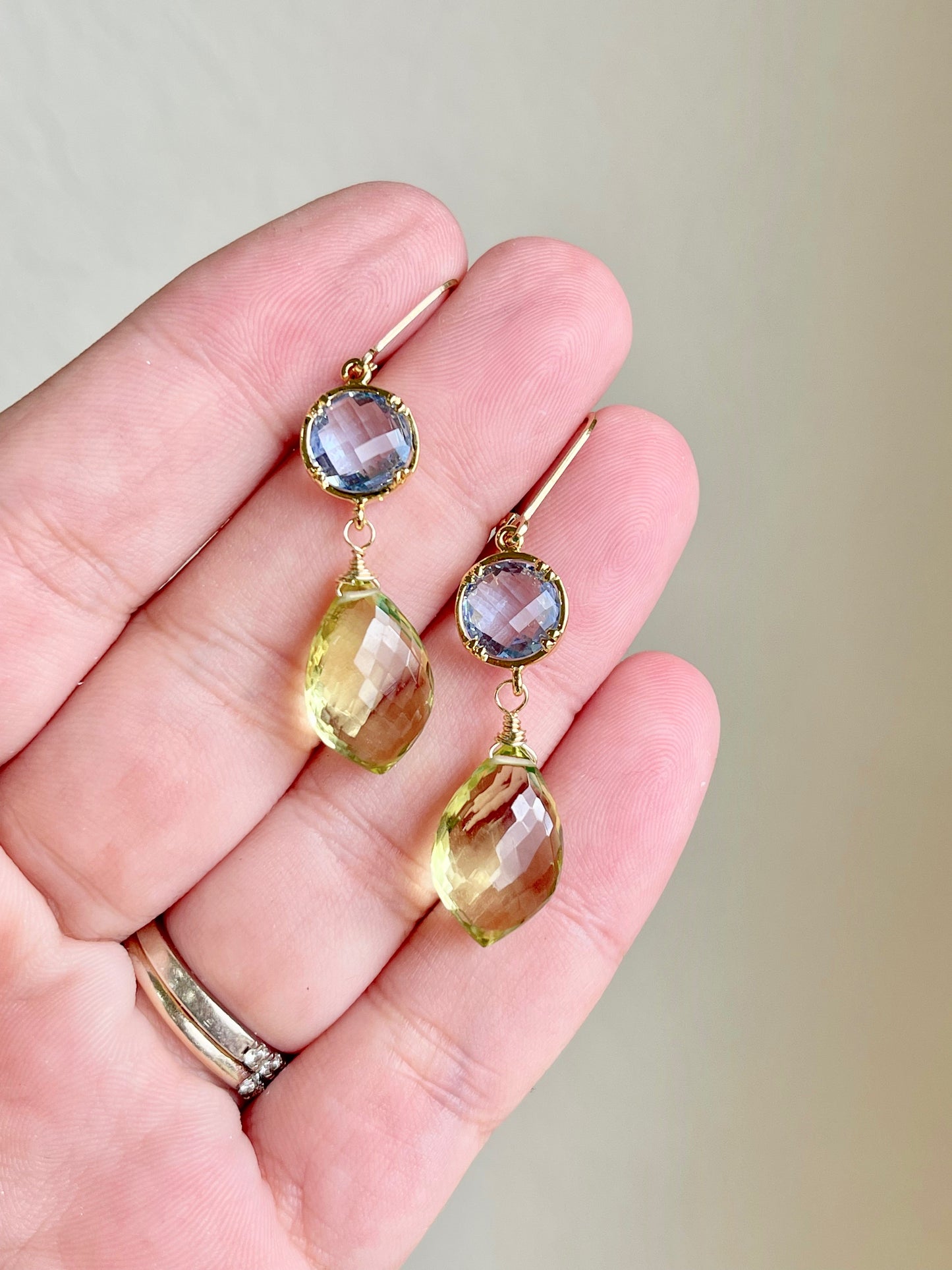 Tanzanite Quartz and Lemon Topaz Earrings