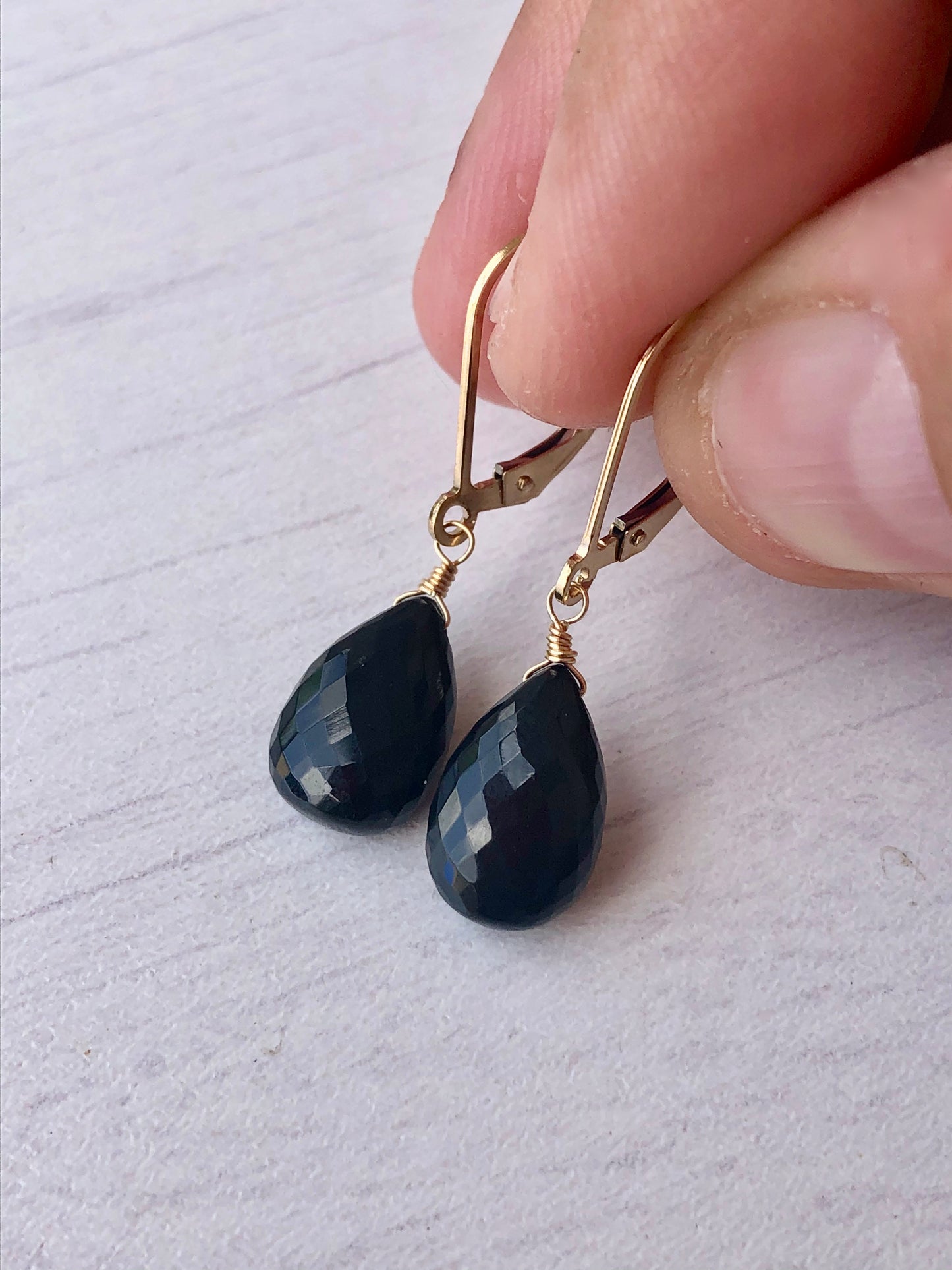Black Onyx Simple Teardrop Earrings