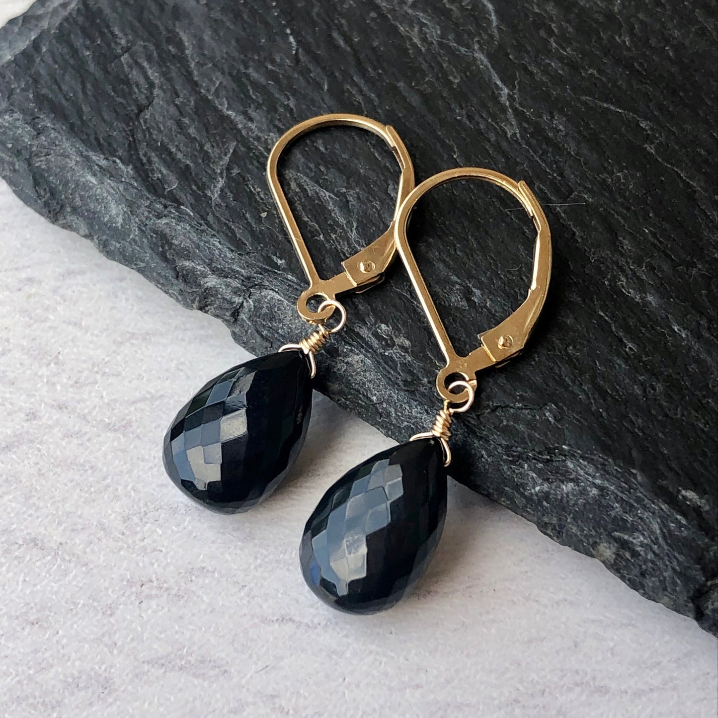 Black Onyx Simple Teardrop Earrings